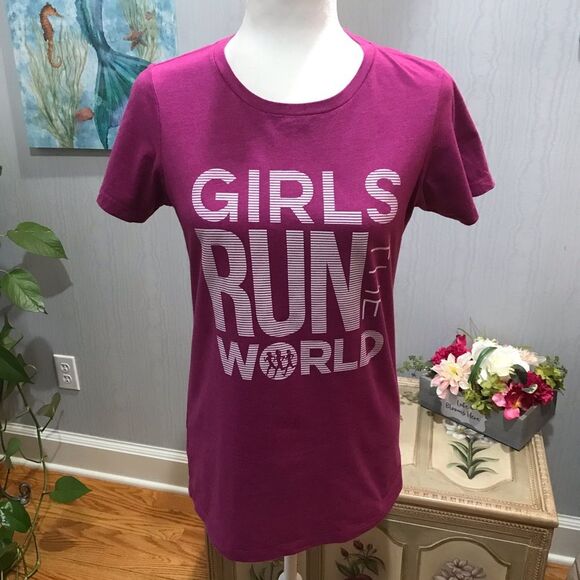 Gone For A Run Girls Run The World Tee Shirt Track Cross Country Runner Pink L - Picture 1 of 9